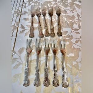 VTG? Antique LBL Lot Of 10 Silver Plated Dinner Forks ornate Italy